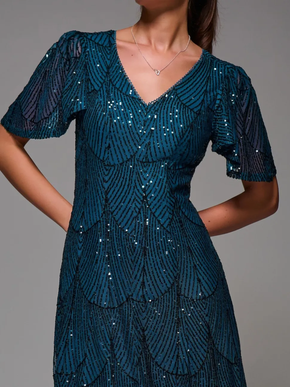 Blauw - Jolie Moi Sequin Angel Sleeve Fit & Flare Midaxi Dress