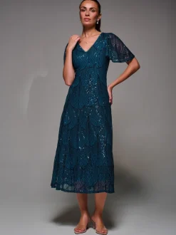 Blauw - Jolie Moi Sequin Angel Sleeve Fit & Flare Midaxi Dress