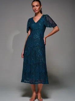 Blauw - Jolie Moi Sequin Angel Sleeve Fit & Flare Midaxi Dress