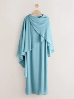 Blauw - Lange jurk met cape
