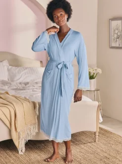 Blauw - Laura Ashley - Modal kamerjas met kanten afwerking