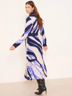 Blauw - Lipsy Marble Print Woven Pleated Midi Shirt Dress