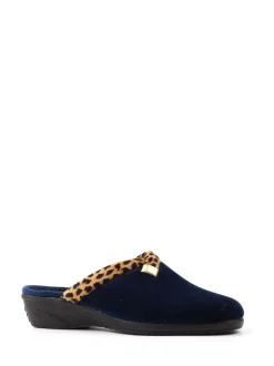 Blauw - Lunar Michelle Animal Print Trim Wedged Mule Slippers