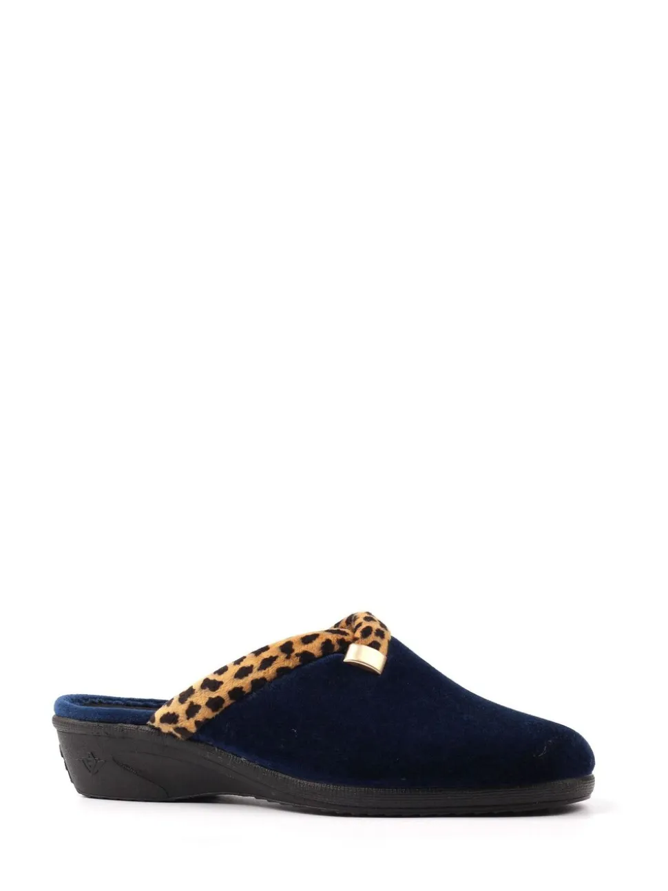 Blauw - Lunar Michelle Animal Print Trim Wedged Mule Slippers