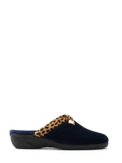 Blauw - Lunar Michelle Animal Print Trim Wedged Mule Slippers