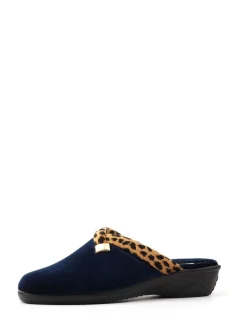 Blauw - Lunar Michelle Animal Print Trim Wedged Mule Slippers