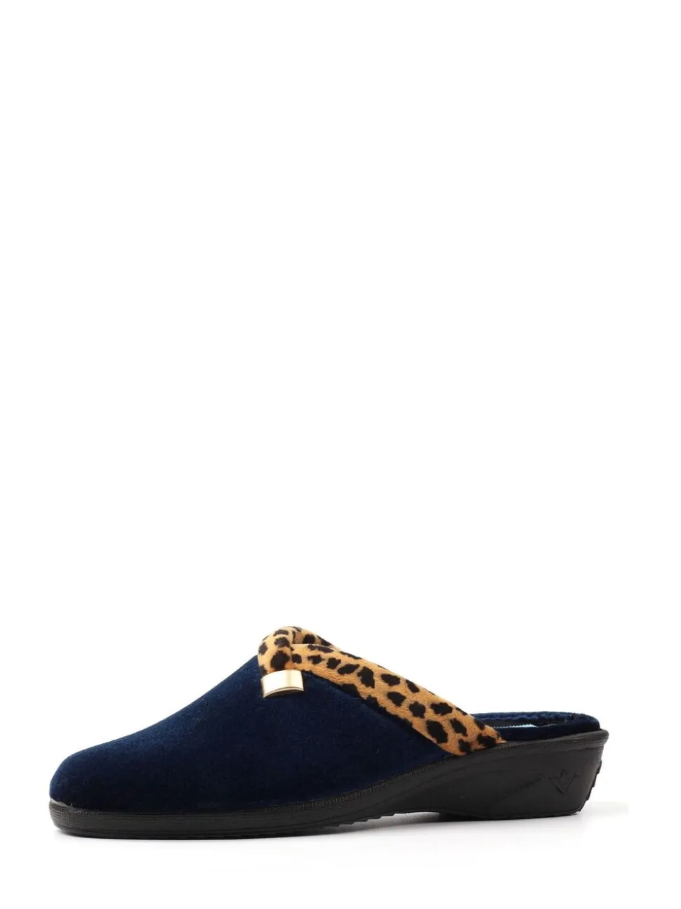Blauw - Lunar Michelle Animal Print Trim Wedged Mule Slippers