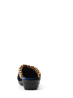 Blauw - Lunar Michelle Animal Print Trim Wedged Mule Slippers
