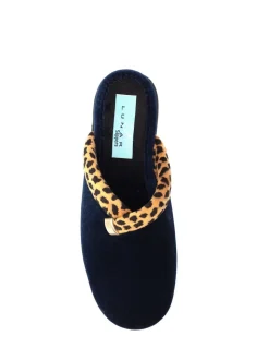 Blauw - Lunar Michelle Animal Print Trim Wedged Mule Slippers
