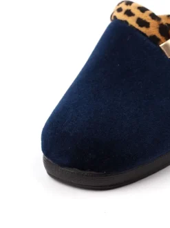Blauw - Lunar Michelle Animal Print Trim Wedged Mule Slippers