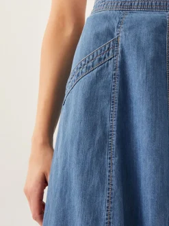 Blauw - Monsoon Harper Seamed Denim 100% Cotton Midi Skirt