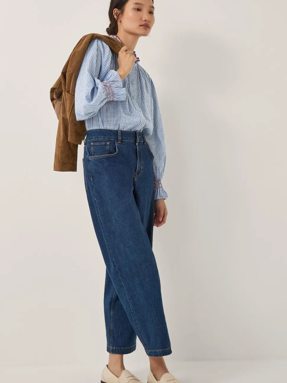 Blauw - Monsoon Maeve Ruffle Stripe Shirt