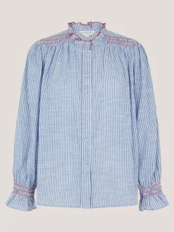 Blauw - Monsoon Maeve Ruffle Stripe Shirt