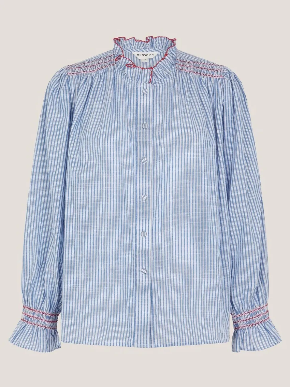 Blauw - Monsoon Maeve Ruffle Stripe Shirt
