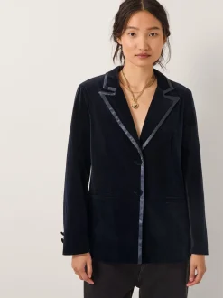 Blauw - Monsoon Mila Single Breasted Velvet Blazer