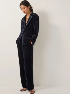 Blauw - Monsoon Mila Single Breasted Velvet Blazer