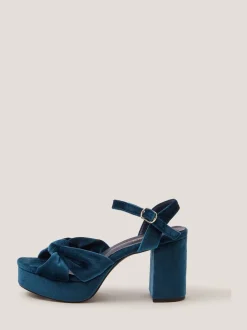 Blauw - Monsoon Nola Velvet Platform Heels