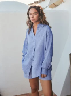 Blauw - N. Premium 100% Linen Shorts