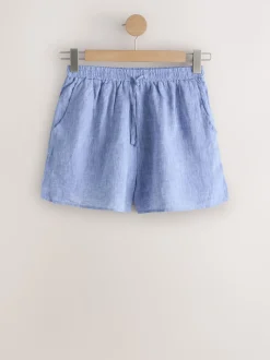 Blauw - N. Premium 100% Linen Shorts