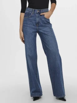 Blauw - ONLY - Jeans met hoge taille, wijde pijpen en rozenprint