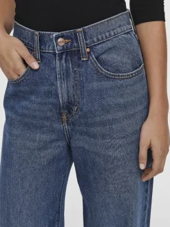 Blauw - ONLY - Jeans met hoge taille, wijde pijpen en rozenprint