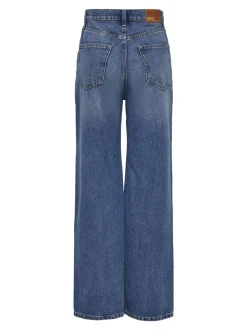 Blauw - ONLY - Jeans met hoge taille, wijde pijpen en rozenprint