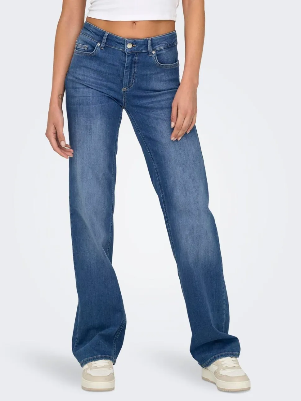 Blauw - ONLY Blush Mid Rise Straight Leg Jeans With Super Stretch