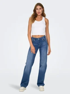 Blauw - ONLY Blush Mid Rise Straight Leg Jeans With Super Stretch