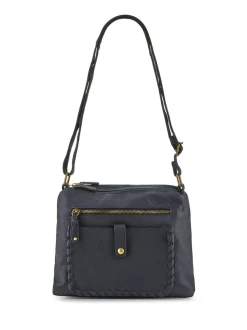 Blauw - Pavers Multi-Pocket Leather Cross-Body Bag