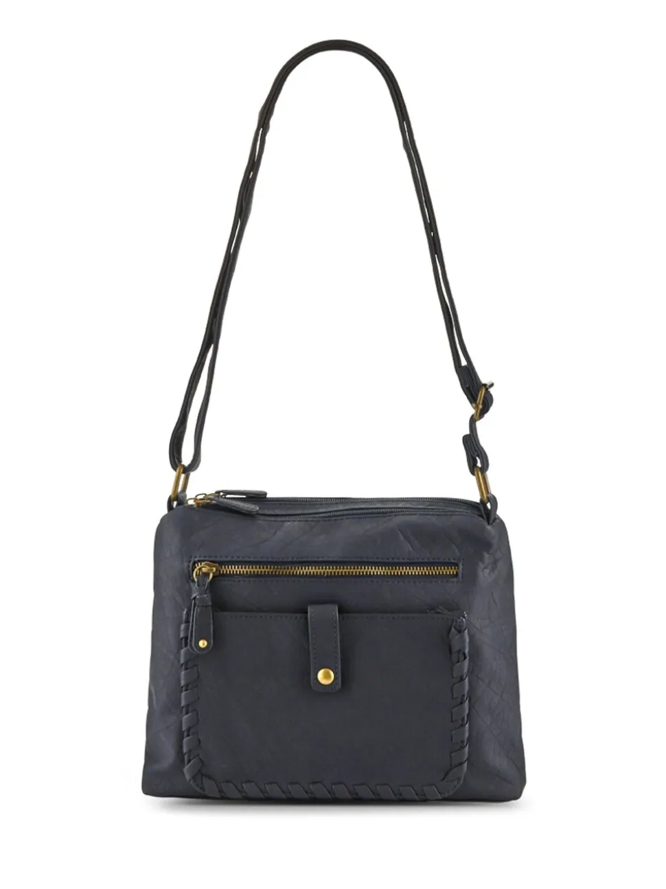 Blauw - Pavers Multi-Pocket Leather Cross-Body Bag