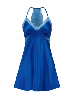 Blauw - Pour Moi Dusk satijnen nachthemd met kant