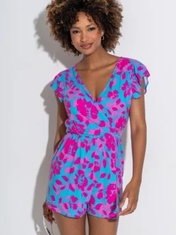 Blauw - Pour Moi Frill Stretch Jersey Beach Playsuit