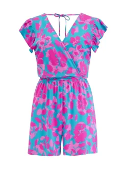 Blauw - Pour Moi Frill Stretch Jersey Beach Playsuit