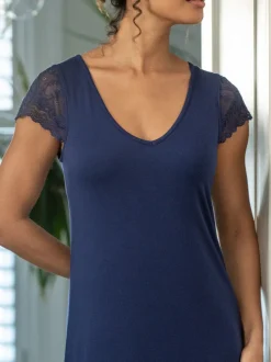 Blauw - Pour Moi Jersey Lace Secret Support midi-nachthemd