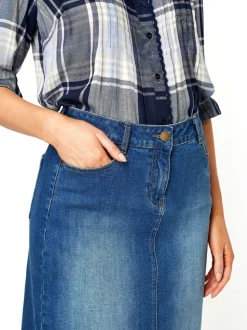 Blauw - Roman A-Line Knee Length Denim Skirt