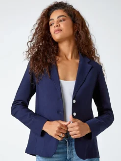 Blauw - Roman blazer met stretch en knopendetail