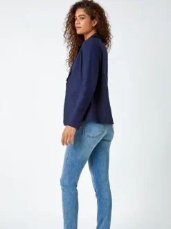 Blauw - Roman blazer met stretch en knopendetail