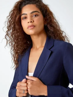 Blauw - Roman blazer met stretch en knopendetail