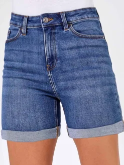 Blauw - Roman Denim mom short met stretchy
