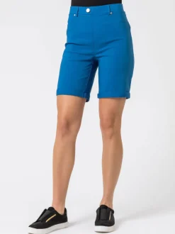 Blauw - Roman stretch short met omgeslagen zoom