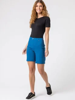 Blauw - Roman stretch short met omgeslagen zoom