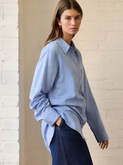 Blauw - Ruimvallend 100% katoenen button-down casual overhemd met lange mouwen