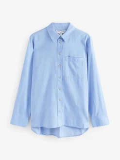 Blauw - Ruimvallend 100% katoenen button-down casual overhemd met lange mouwen