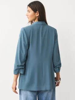 Blauw - Ruimvallend blazer met gerimpelde mouwen