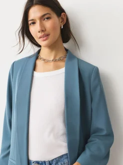 Blauw - Ruimvallend blazer met gerimpelde mouwen