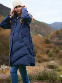 Blauw - Seraphine Lange Chevron 3 in 1 zwangerschaps- & draagjas met donsvulling