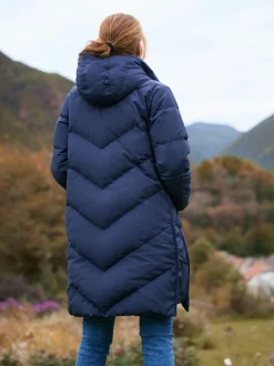 Blauw - Seraphine Lange Chevron 3 in 1 zwangerschaps- & draagjas met donsvulling