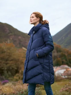 Blauw - Seraphine Lange Chevron 3 in 1 zwangerschaps- & draagjas met donsvulling