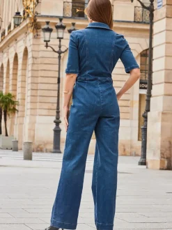 Blauw - Sosandar jumpsuit met rits en wijde pijpen
