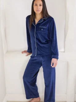 Blauw - The Little Tailor luxe kerstpyjama van zacht aanvoelend velours